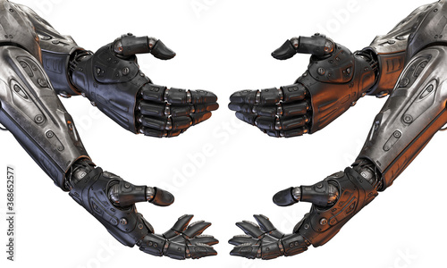 Shiva robotic arms, 3d rendering of 2 pairs of arms on white background