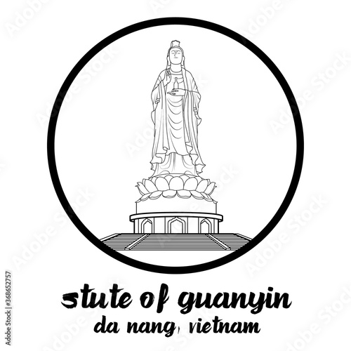 Circle icon line Stute of Guanyin. vector illustration