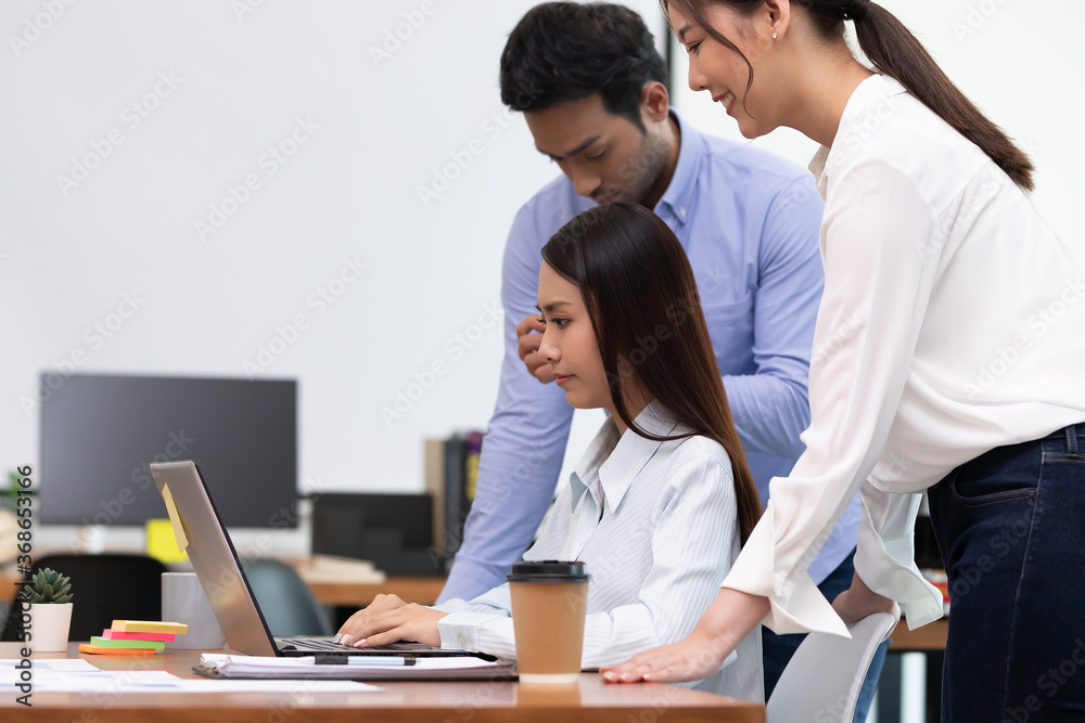 Asian business man and women meeting and talk about job in office. Asian business man and women meeting and talk about job in office.