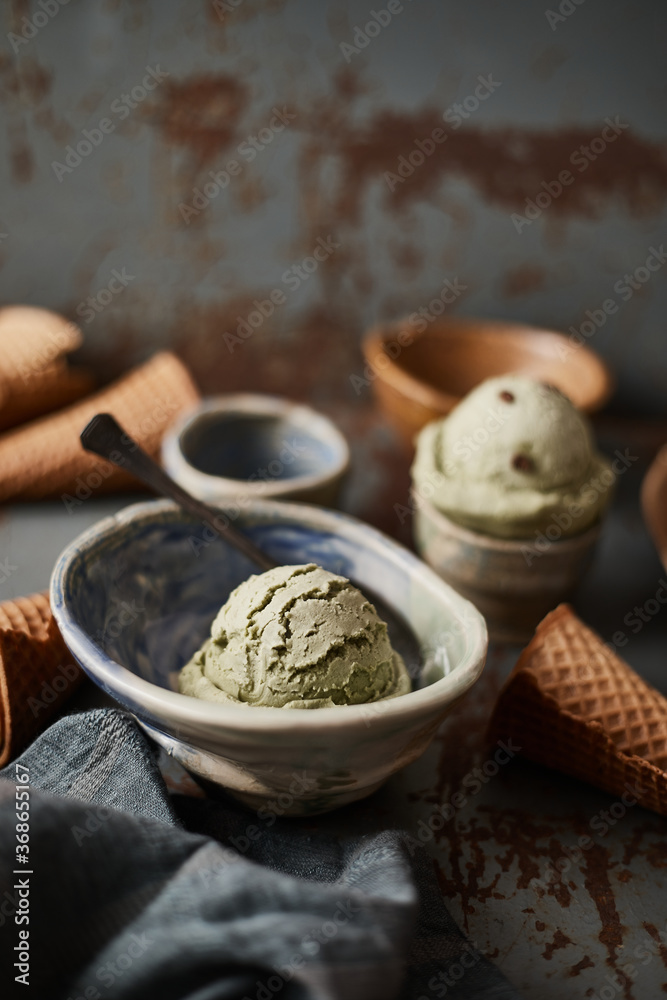 Homemade Green tea ice cream.