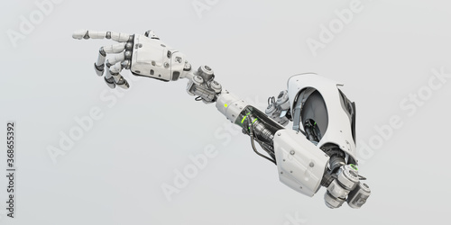 Sci-fi robotic arm pointing with index finger, 3d rendering