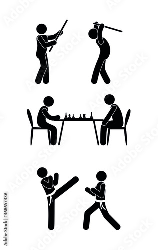 people fight, sports duel, stick figure illustration of a man, human body, pictogram athletes