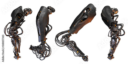 Futuristic replacement arm parts prosthesis, 3d rendering 