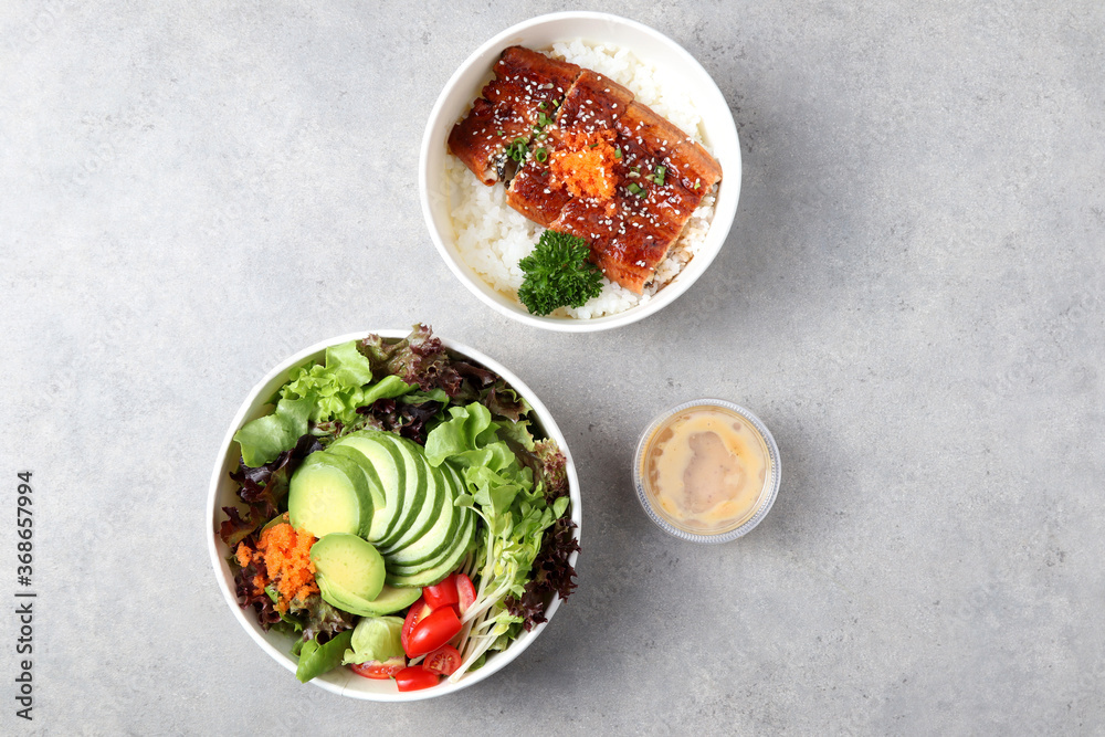 Avocado salad placed in a Japanese food box