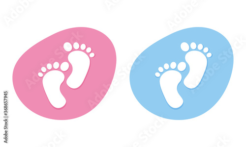 Baby footprint icons. Set of colored circle buttons baby legs boy or girl. Vector illustration.