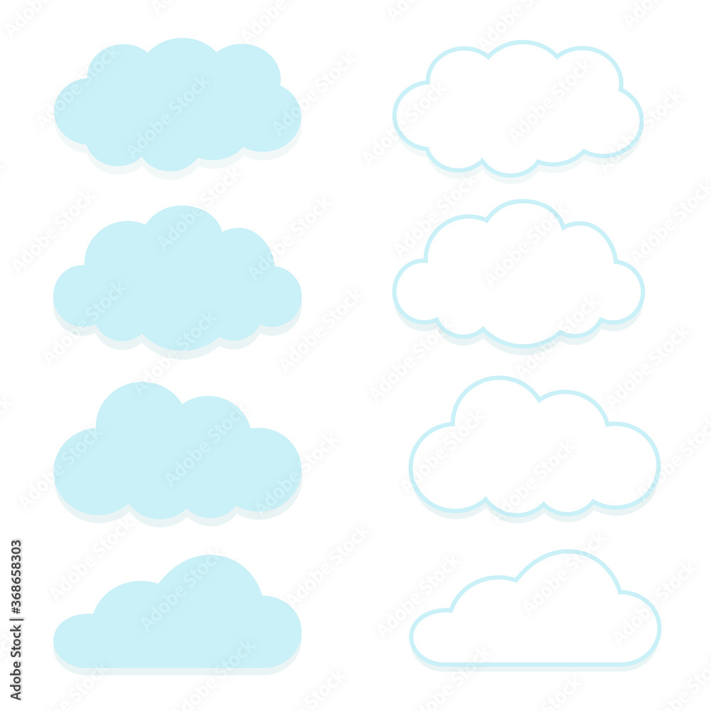 Set of cloud signs. Symbols for weather forecast. Vector illustration in flat design style. Set of cloud signs. Symbols for weather forecast. Vector illustration in flat design style.