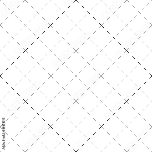 Dotted line seamless pattern. Geometric striped vector illustration. Repeating geometric shapes, cross, diagonal dotted line. Seamless fabric texture. Minimalism stroke background. Black and white.
