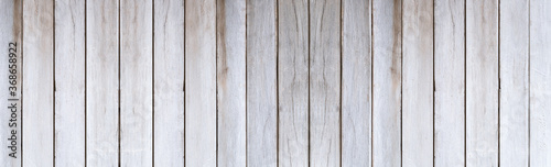 Panorama of white vintage wood plank texture surface and background