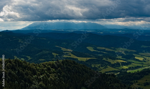 View from Mount Wysoka on the Tatras and valley. Pieniny National Park. Polish-Slovakian border © Maciek