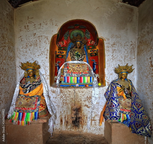 Green Tara-female bodhisattva or Buddha with attendants Marici-Ekajata-Thirtythree Heaven Grottoes-MatiSi-Gansu-China-0987 photo