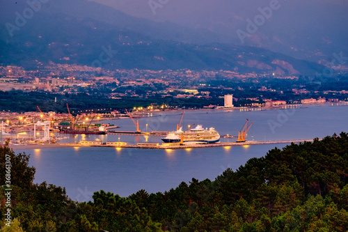 Panorama at sunset on the port of Marina di Carrara Tuscany Italy from Montemarcello photo