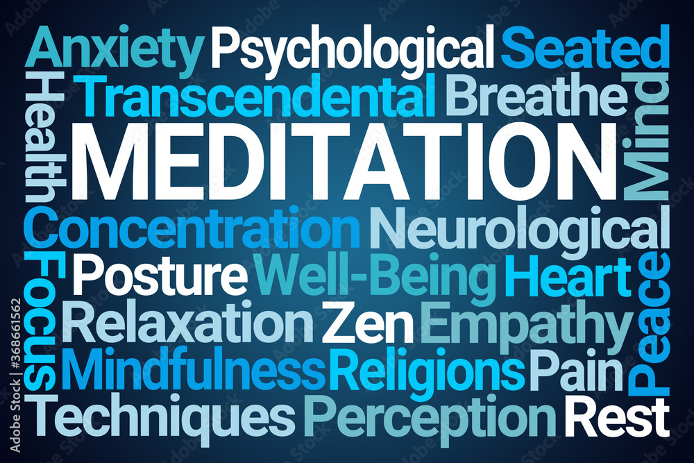 Meditation Word Cloud on Blue Background