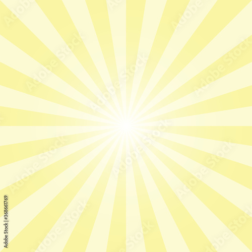 Soft yellow sunburst backdrop. Banana yellow color ray  background. Summer Banner. Vector Illustration for various purposes.	