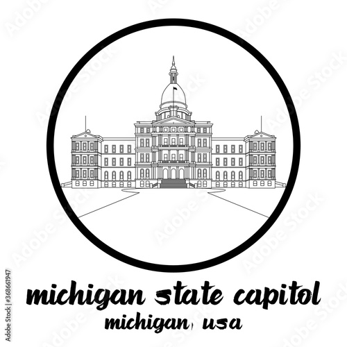 Circle Icon line Michigan State Capitol. Vector illustration.