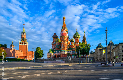 Saint Basil s Cathedral  Spasskaya Tower and Red Square in Moscow  Russia. Architecture and landmarks of Moscow.