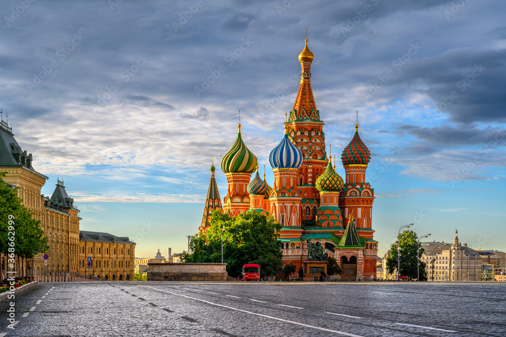 Saint Basil's Cathedral and Red Square in Moscow, Russia. Architecture and landmarks of Moscow. Cityscape of Moscow