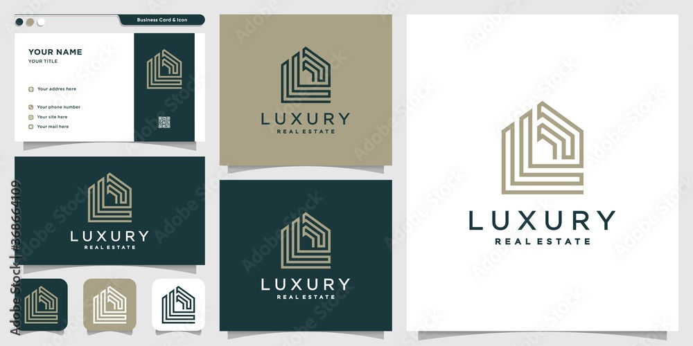 Real estate logo with line art style and business card design template, building, construction, estate, new concept, monogram, Premium Vector Real estate logo with line art style and business card design template, building, construction, estate, new concept, monogram, Premium Vector
