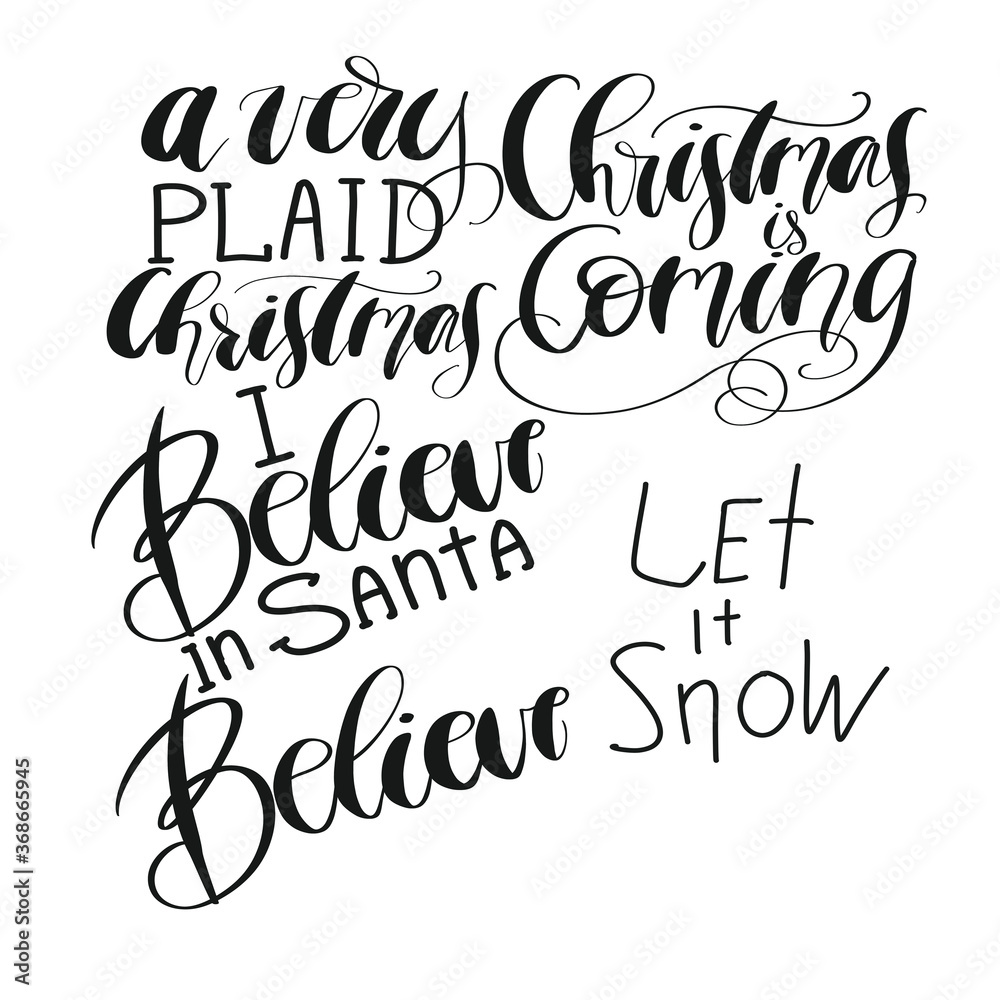 Set Christmas Phrases Isolated On A White Background Hand Drawn Illustration Set Christmas Phrases Isolated On A White Background Hand Drawn Illustration