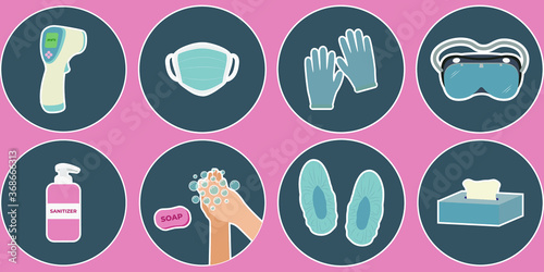 vector illustration for medical personal protective equipment, personnel infection prevention kit during global outbreak of covid-19