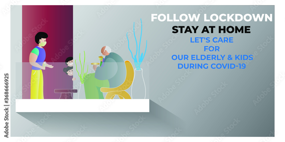 VECTOR ILLUSTRATION FOR BACKGROUND OF FOLLOW LOCK DOWN AND KEEP SOCIAL DISTANCING TO AVOID DEADLY CORONA VIRUS SPREAD.