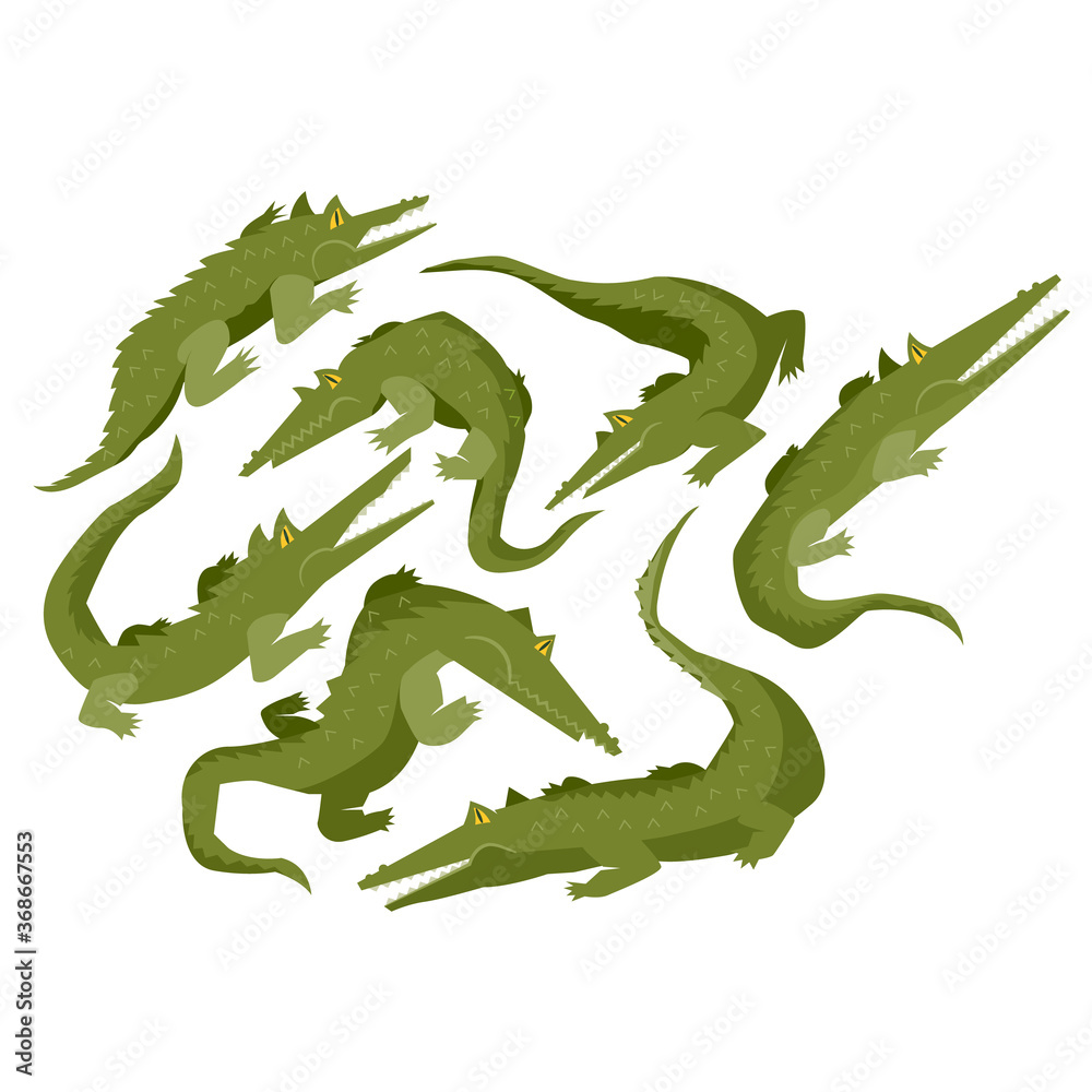 Fototapeta premium Set of crocodile or alligators isolated on white background, Crocodile Character In Different Poses Childish Stickers