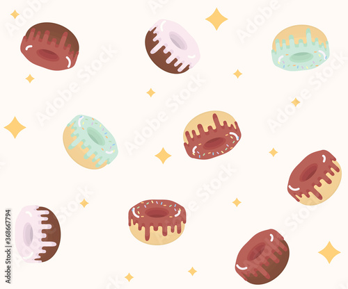 A pattern of said delicious donuts falling or levitating against the background of your design.