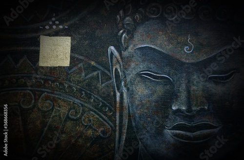 Art painting oil color Buddha statue in Dark From Thailand