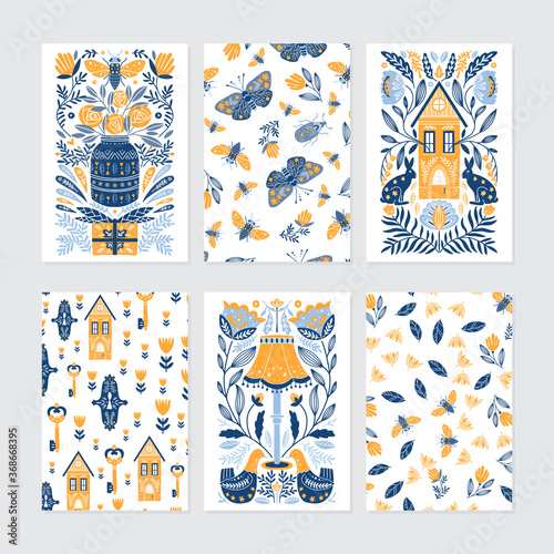 Greeting cards in Scandinavian, Nordic and Folk art style