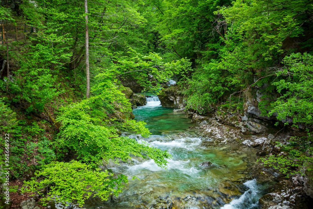 Waterfall Sum at Bled Vintgar gorge, Slovenia