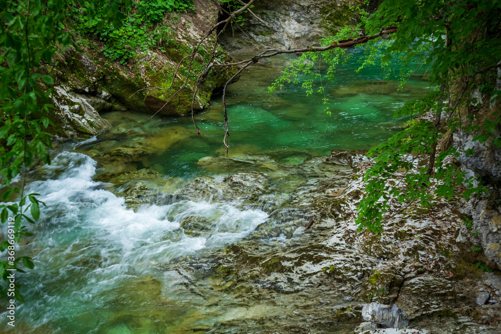 Waterfall Sum at Bled Vintgar gorge, Slovenia Waterfall Sum at Bled Vintgar gorge, Slovenia
