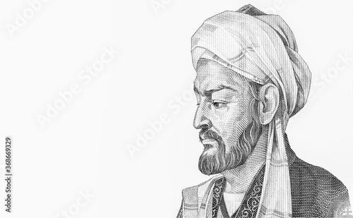 Abu Ali ibn Sina (Avicenna) (980-1037), great scientist, Persian encyclopaedist of the Tajik people. Portrait from Tajikistan 20 Somoni 1999 Banknotes.. photo