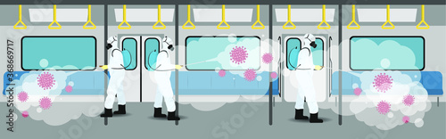 Vector illustration for metro disinfectant during lock down, whole world sanitize for deadly covid 19 disease, 
global attack of corona virus