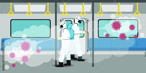 Vector illustration for metro disinfectant during lock down, whole world sanitize for deadly covid 19 disease, 
global attack of corona virus