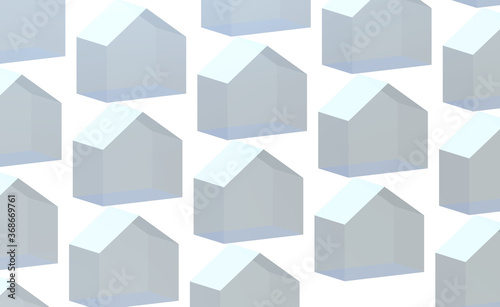Group of houses drawn in a schematic way with linear and transparent elements, in 3D three-dimensional perspective, Houses arranged in an orderly way, with withe background. photo
