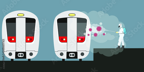 Vector illustration for metro disinfectant during lock down, whole world sanitize for deadly covid 19 disease, 
global attack of corona virus