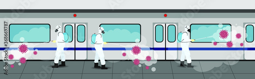 Vector illustration for metro disinfectant during lock down, whole world sanitize for deadly covid 19 disease, 
global attack of corona virus