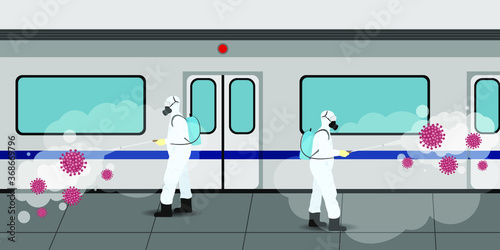 Vector illustration for metro disinfectant during lock down, whole world sanitize for deadly covid 19 disease, 
global attack of corona virus
