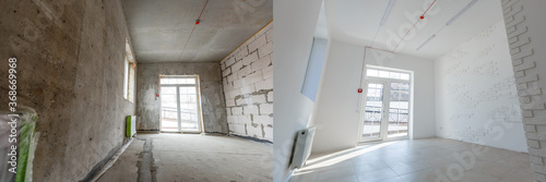 Comparison of a room in an apartment before and after renovation new house