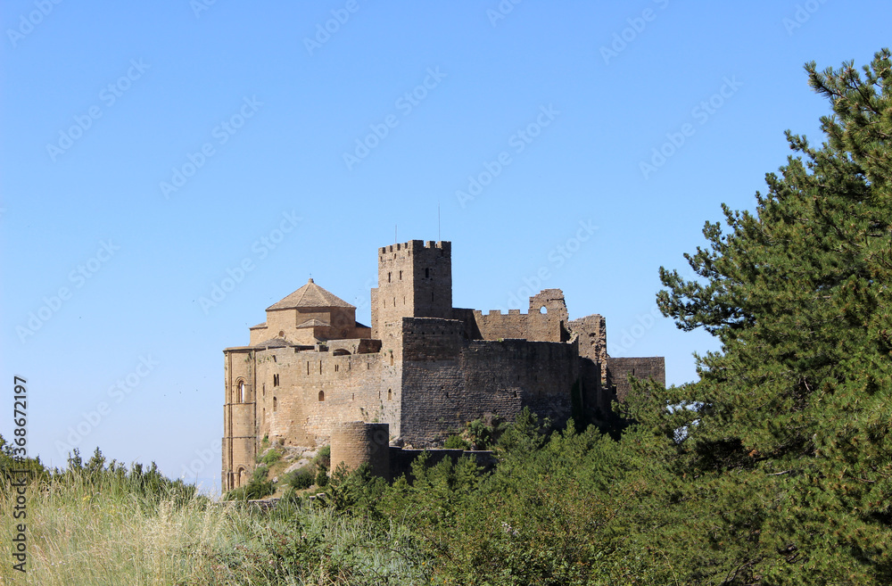 Landscape of Loarre Castle, romanesque castle located in Loarre (Huesca, Spain)