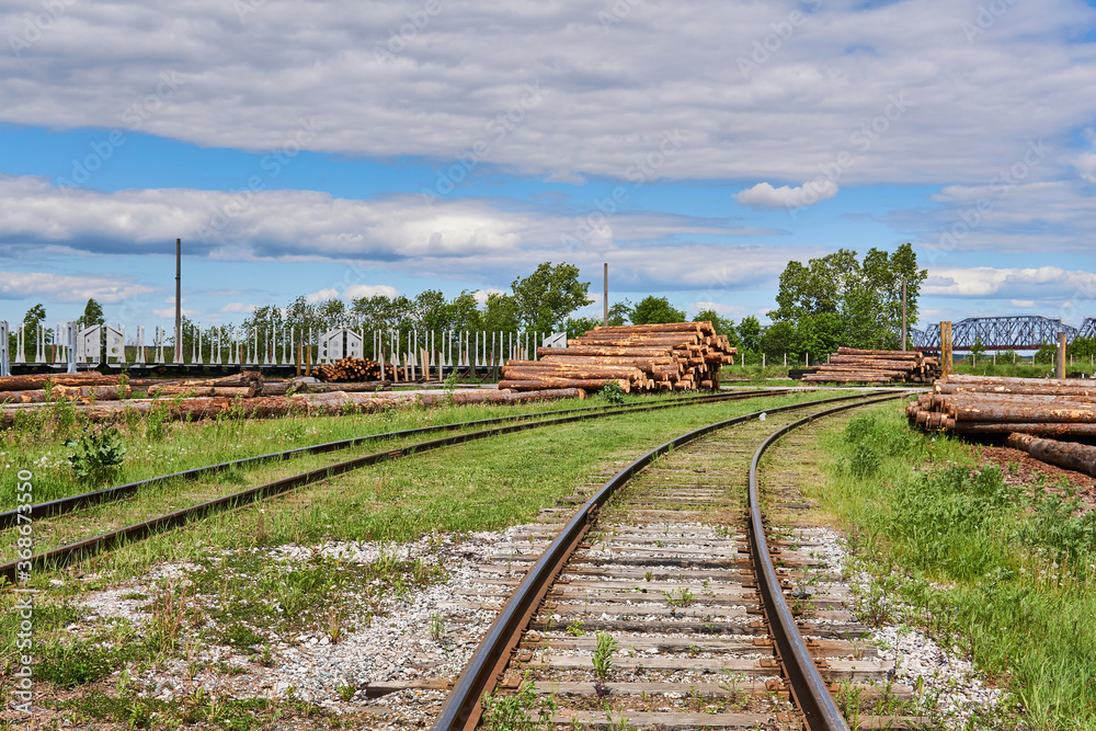 rails in the cargo yard of the woodworking industry