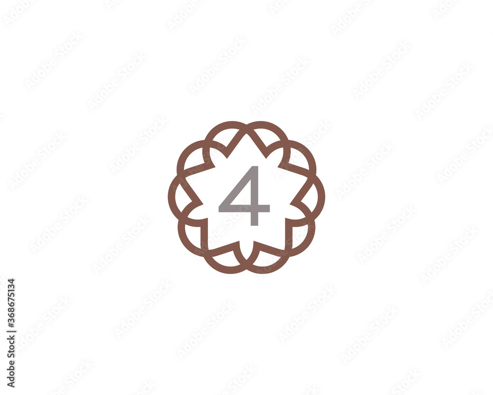 Abstract linear number 4 logo icon design modern minimal style illustration. Premium digit round wreath frame line emblem sign symbol mark logotype Abstract linear number 4 logo icon design modern minimal style illustration. Premium digit round wreath frame line emblem sign symbol mark logotype
