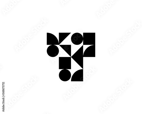 Abstract letter T logo icon design modern minimal style illustration. Creative alphabet from black geometric shapes emblem sign symbol mark logotype.
