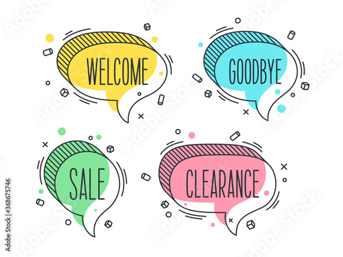 Linear promotion banner shapes, colorful sticker.