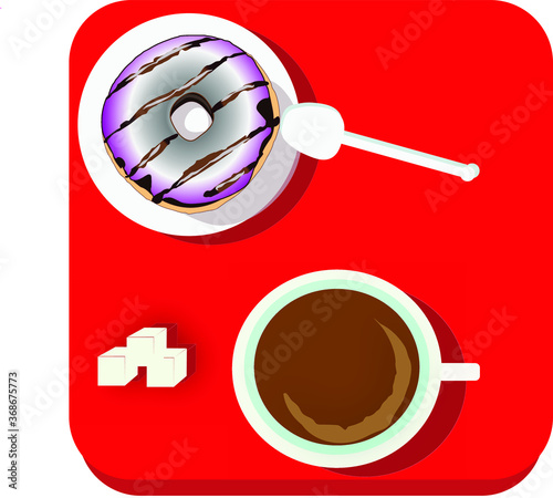 Coffee and donut illustration. Have a break sign.  Doughnut with chocolate glaze.Vector illustration