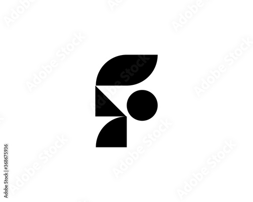 Abstract letter F logo icon design modern minimal style illustration. Creative alphabet from black geometric shapes emblem sign symbol mark logotype.