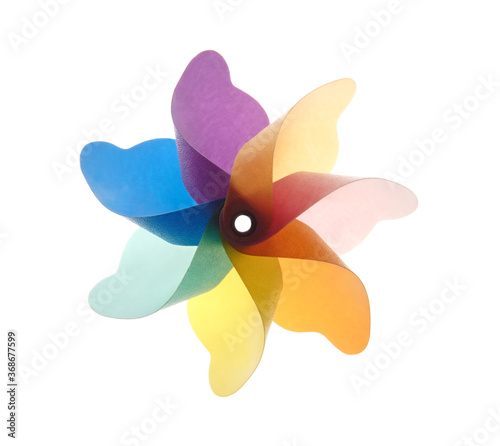 Beautiful colorful pinwheel isolated on white background. Studio, nobody