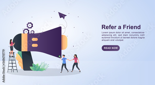 Illustration concept of refer a friend with large megaphones.