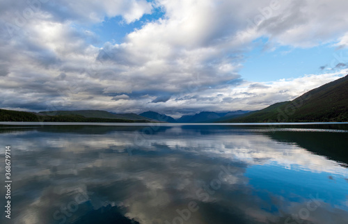 Reflection of clouds on Lake McDonald in Glacier National Park.
