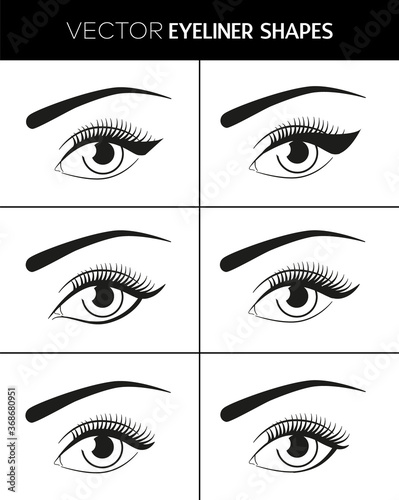 Vector eyeliner shapes variations. Beautiful woman eyes makeup