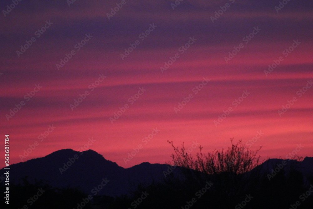 Pink sunset over mountain